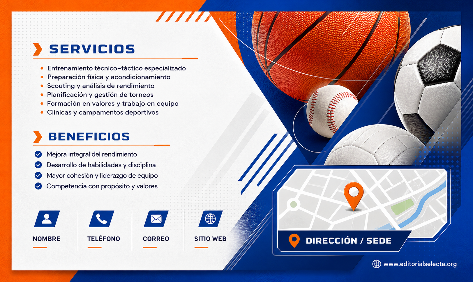 Tarjeta de Presentación Estándar · Deportes de Pelota y Equipo: Fútbol, Baloncesto, Béisbol, Vo (Reverso)