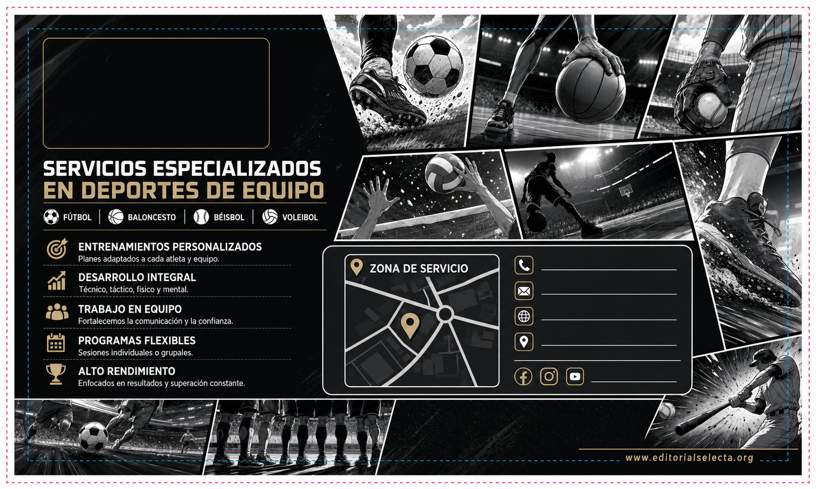 Tarjeta de Presentación Estándar · Deportes de Pelota y Equipo: Fútbol, Baloncesto, Béisbol, Vo (Reverso)