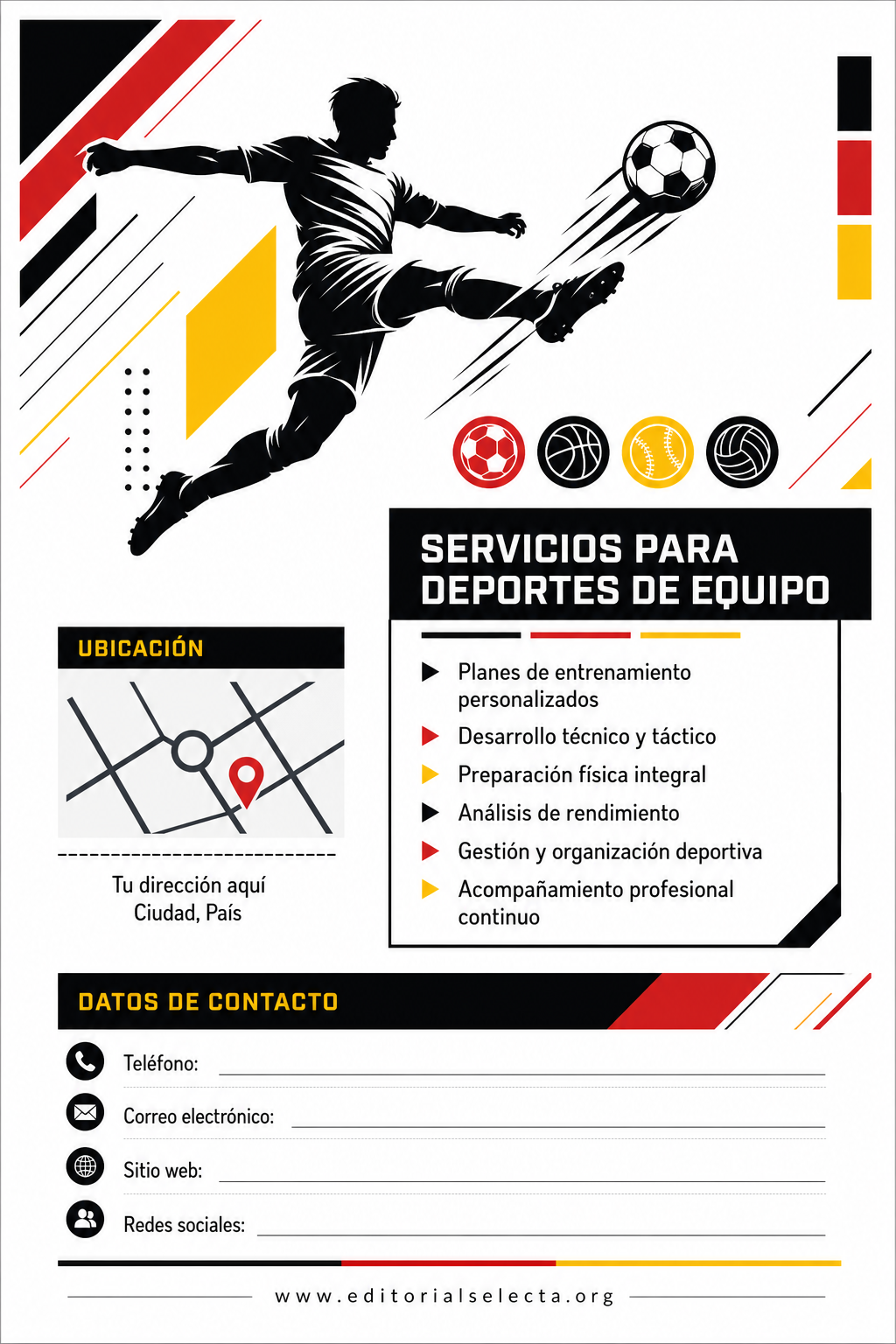 Tarjeta de Presentación Estándar · Deportes de Pelota y Equipo: Fútbol, Baloncesto, Béisbol, Vo (Reverso)