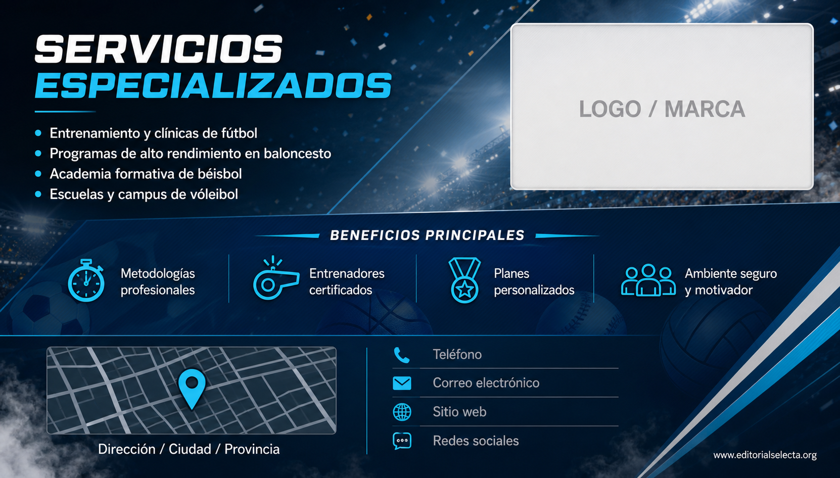Tarjeta de Presentación Estándar · Deportes de Pelota y Equipo: Fútbol, Baloncesto, Béisbol, Vo (Reverso)