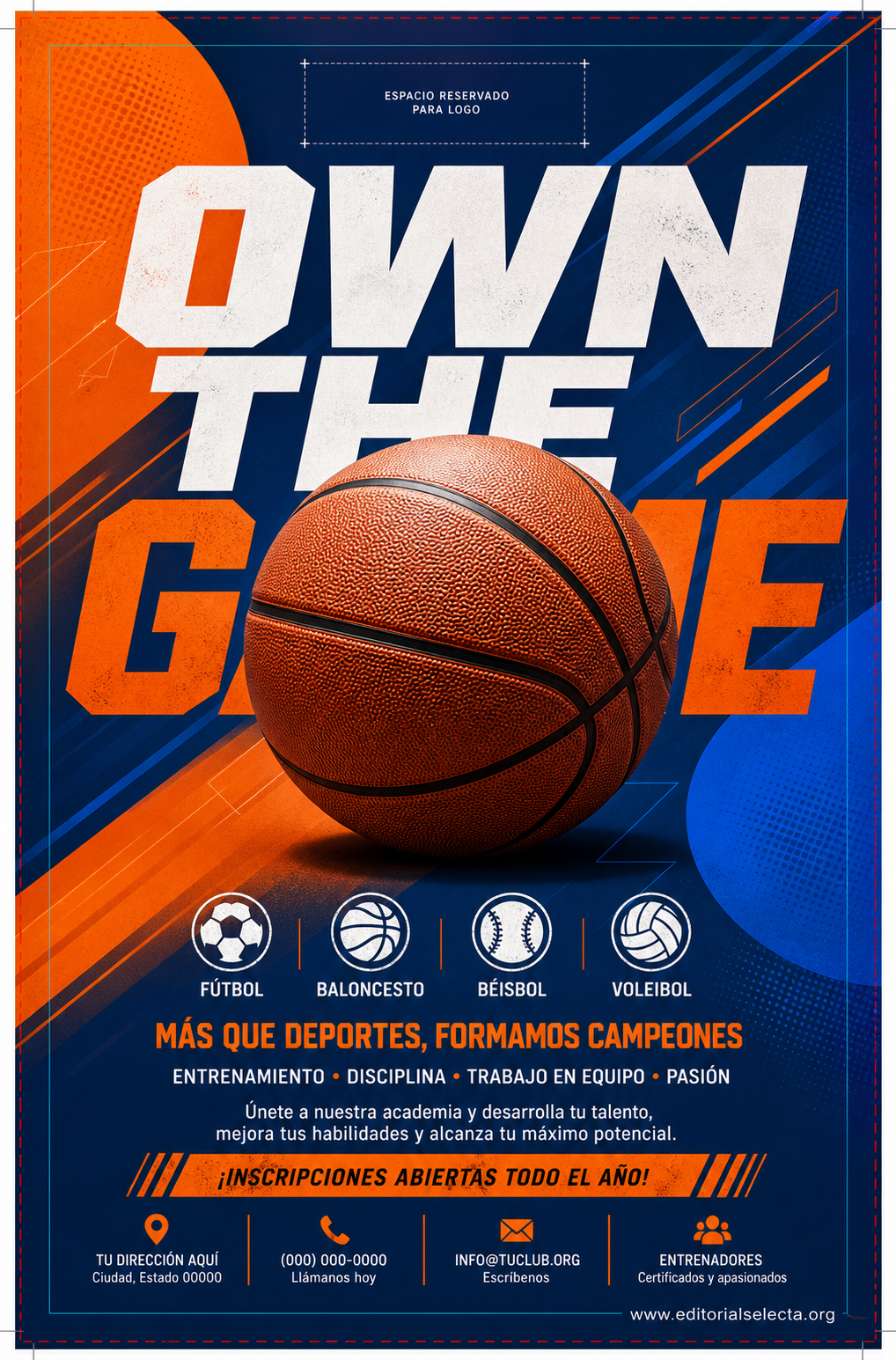 Flyer Media Carta · Deportes de Pelota y Equipo: Fútbol, Baloncesto, Béisbol, Vo (Frente)