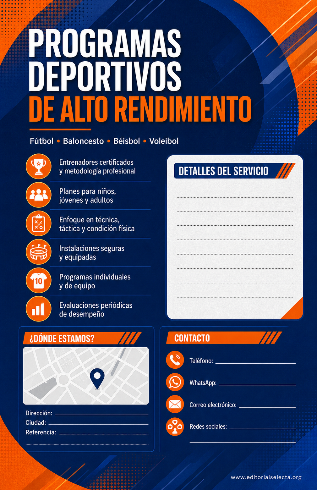 Flyer Media Carta · Deportes de Pelota y Equipo: Fútbol, Baloncesto, Béisbol, Vo (Reverso)