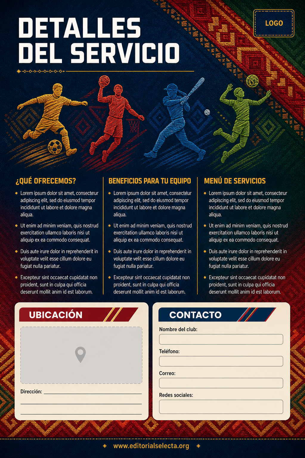 Flyer Media Carta · Deportes de Pelota y Equipo: Fútbol, Baloncesto, Béisbol, Vo (Reverso)