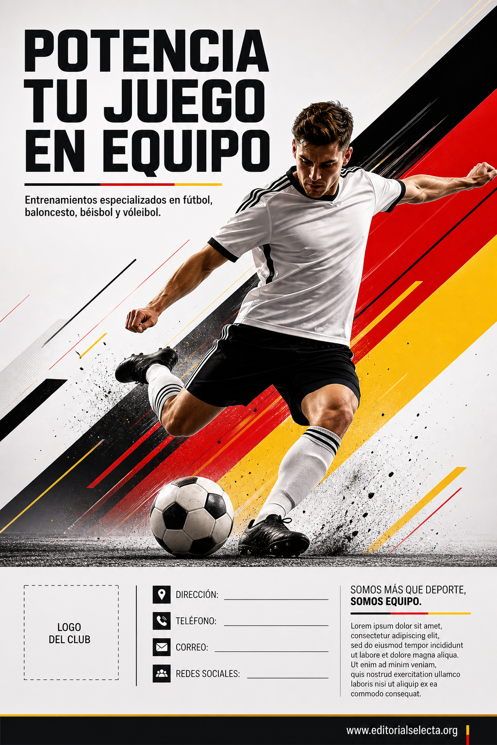 Flyer Media Carta · Deportes de Pelota y Equipo: Fútbol, Baloncesto, Béisbol, Vo (Frente)