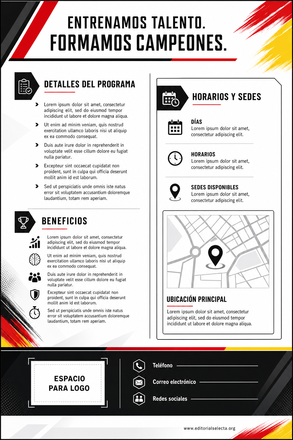 Flyer Media Carta · Deportes de Pelota y Equipo: Fútbol, Baloncesto, Béisbol, Vo (Reverso)