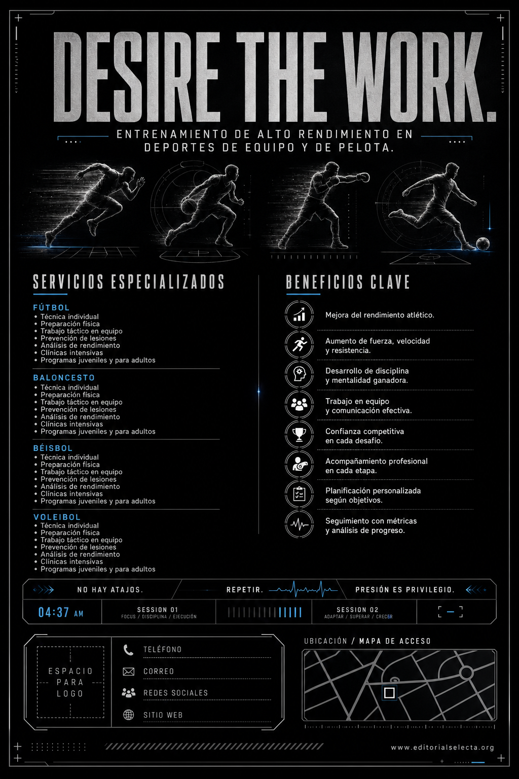 Flyer Media Carta · Deportes de Pelota y Equipo: Fútbol, Baloncesto, Béisbol, Vo (Reverso)