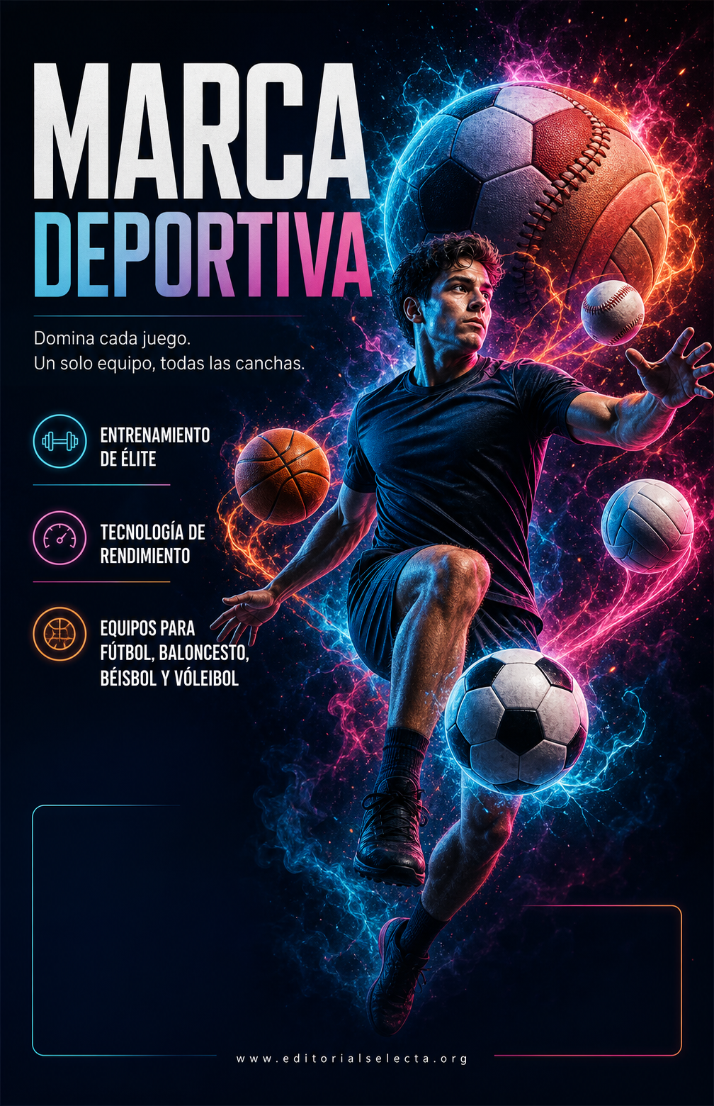 Flyer Media Carta · Deportes de Pelota y Equipo: Fútbol, Baloncesto, Béisbol, Vo (Frente)