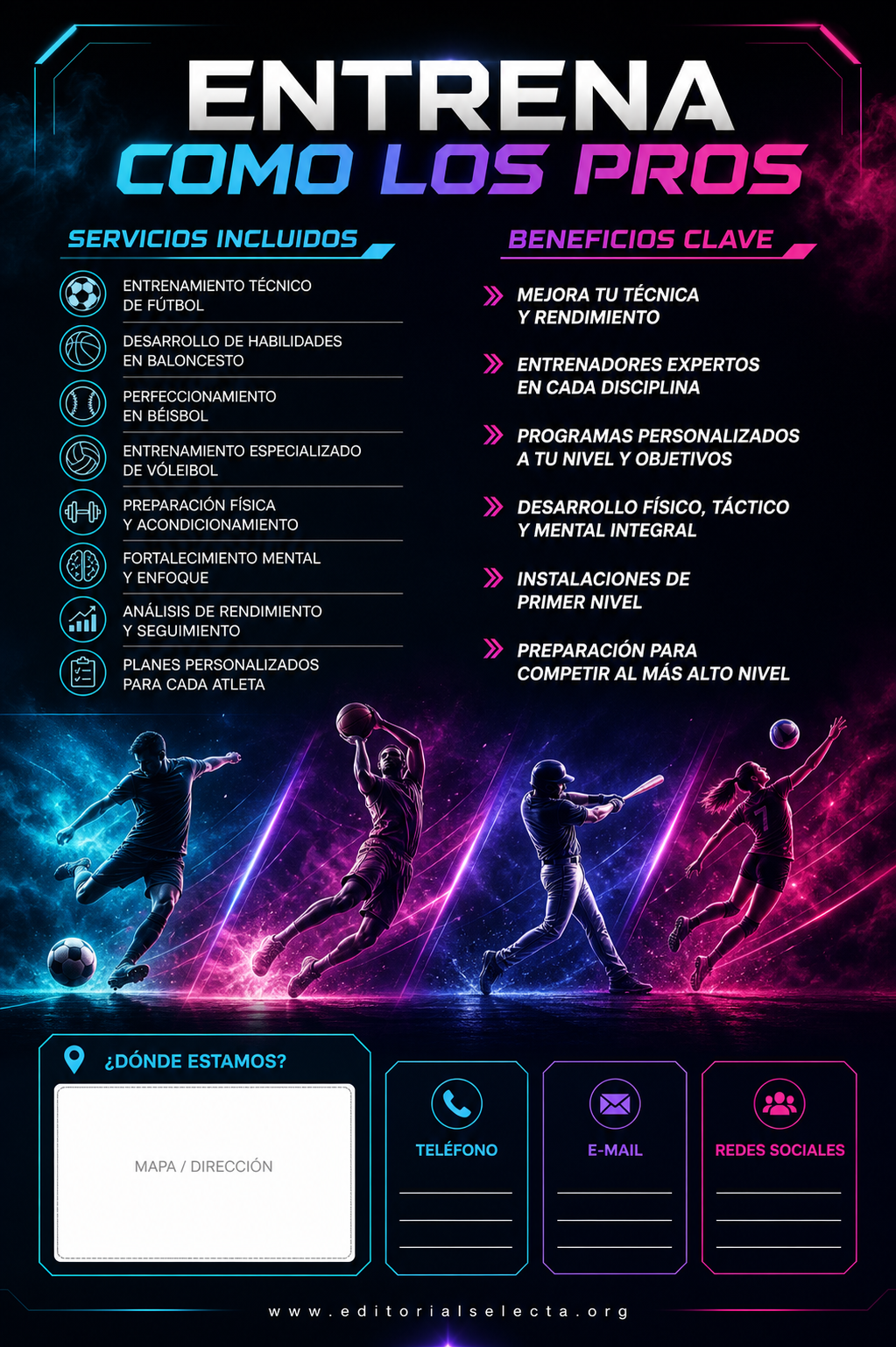 Flyer Media Carta · Deportes de Pelota y Equipo: Fútbol, Baloncesto, Béisbol, Vo (Reverso)