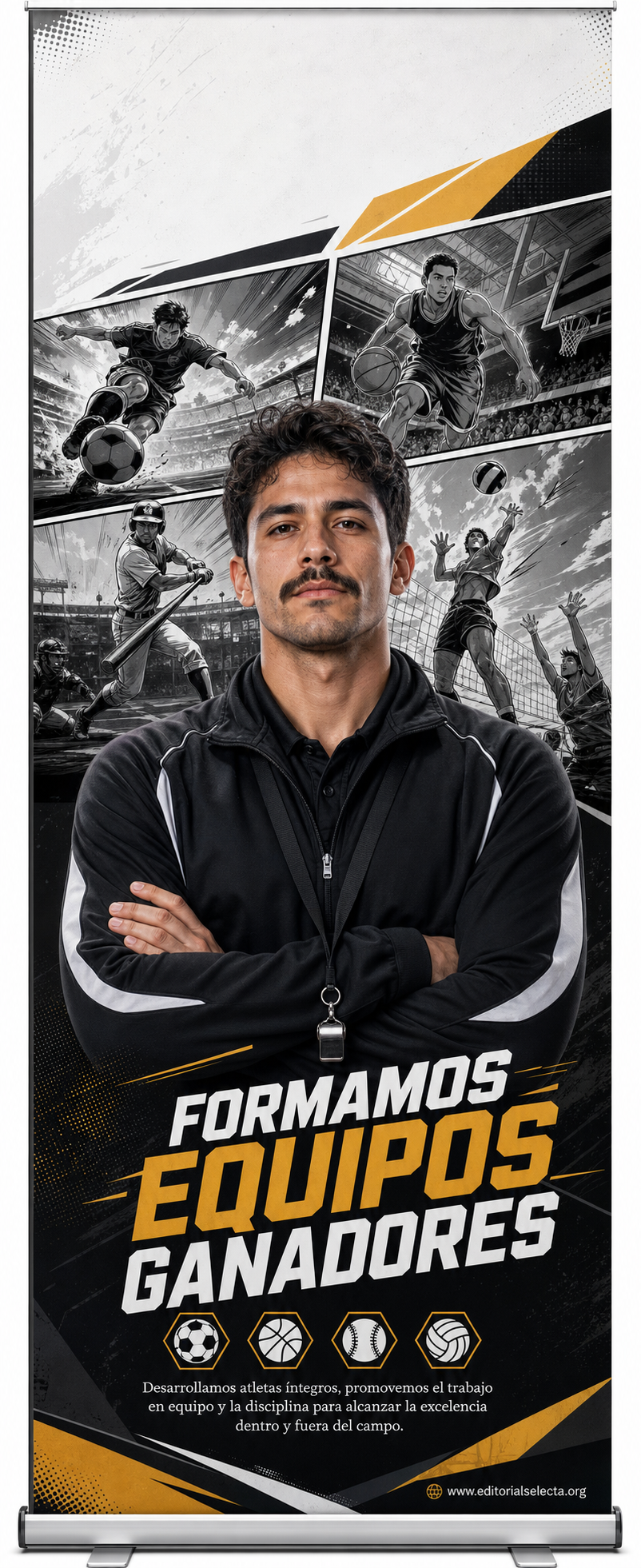 Banner Retráctil (Roll-Up) · Deportes de Pelota y Equipo: Fútbol, Baloncesto, Béisbol, Vo