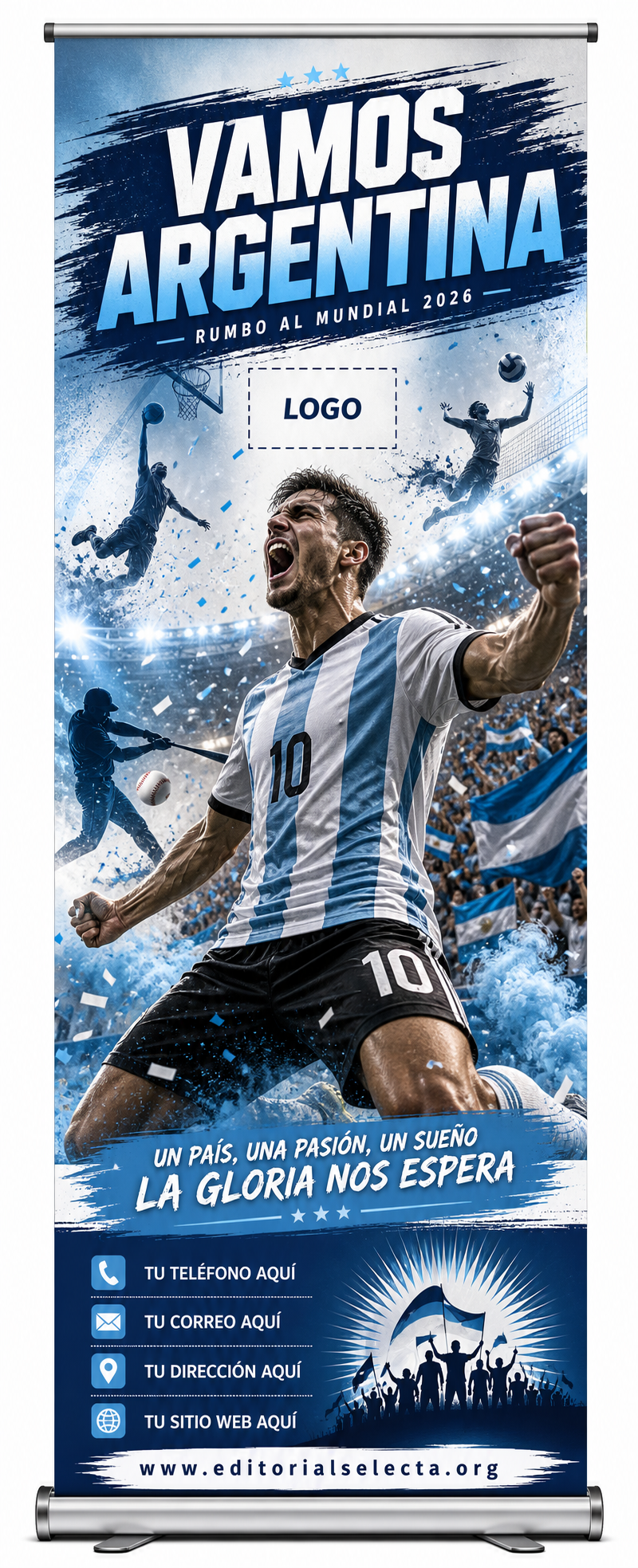 Banner Retráctil (Roll-Up) · Deportes de Pelota y Equipo: Fútbol, Baloncesto, Béisbol, Vo