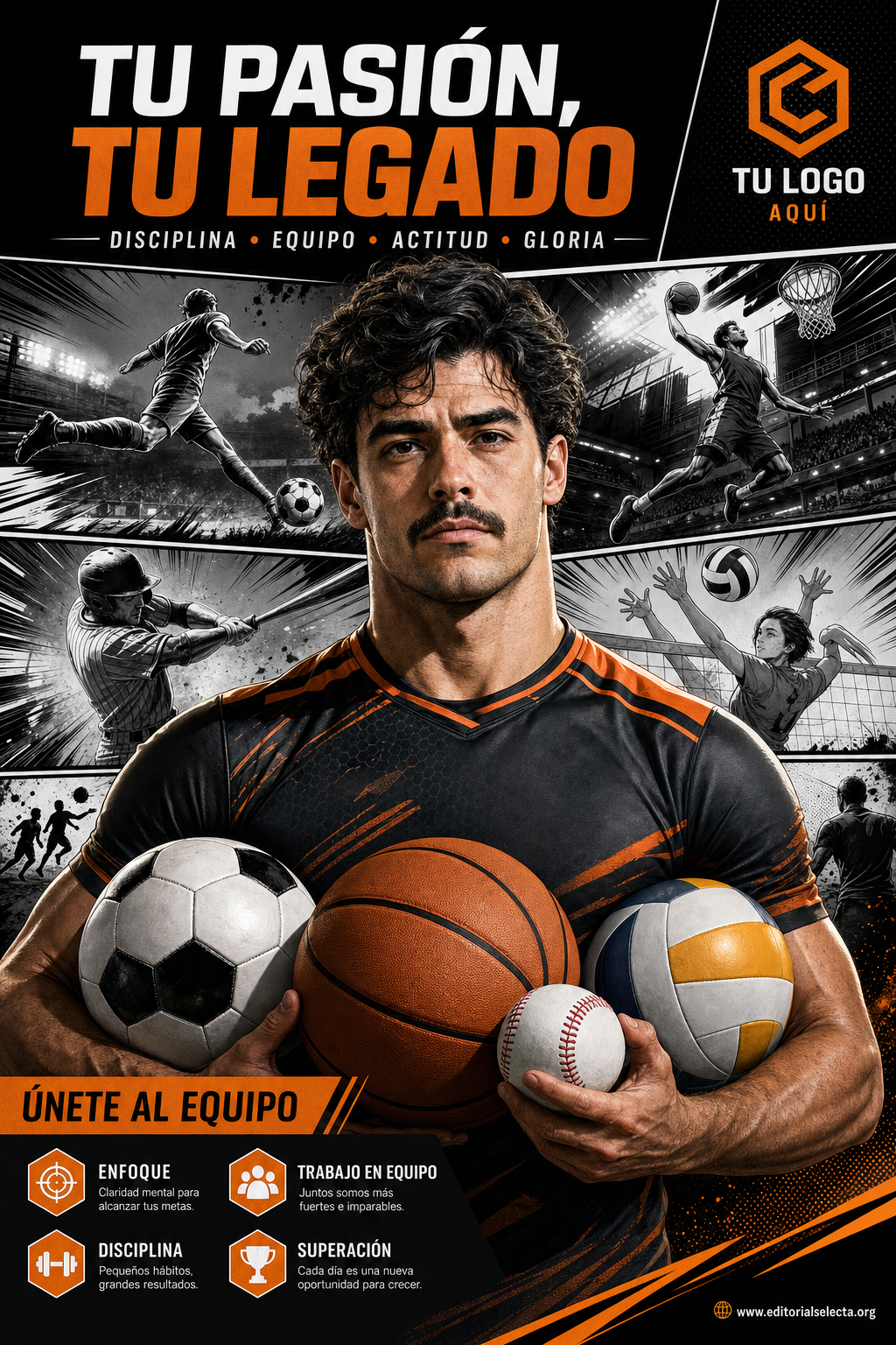 Póster · Deportes de Pelota y Equipo: Fútbol, Baloncesto, Béisbol, Vo