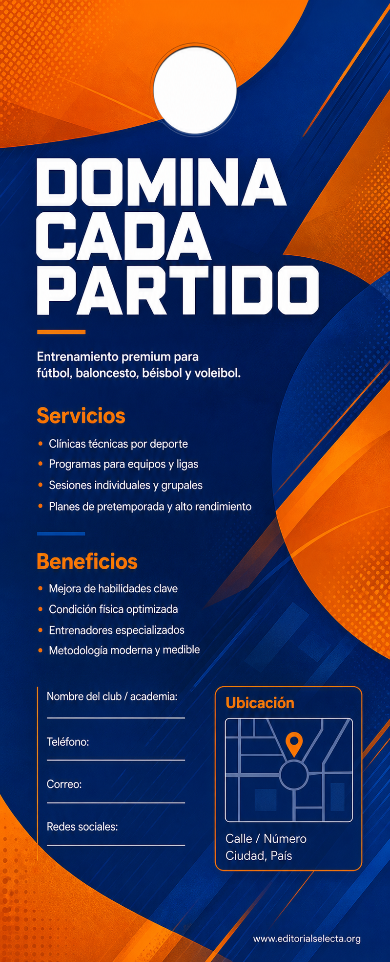 Door Hanger · Deportes de Pelota y Equipo: Fútbol, Baloncesto, Béisbol, Vo (Reverso)