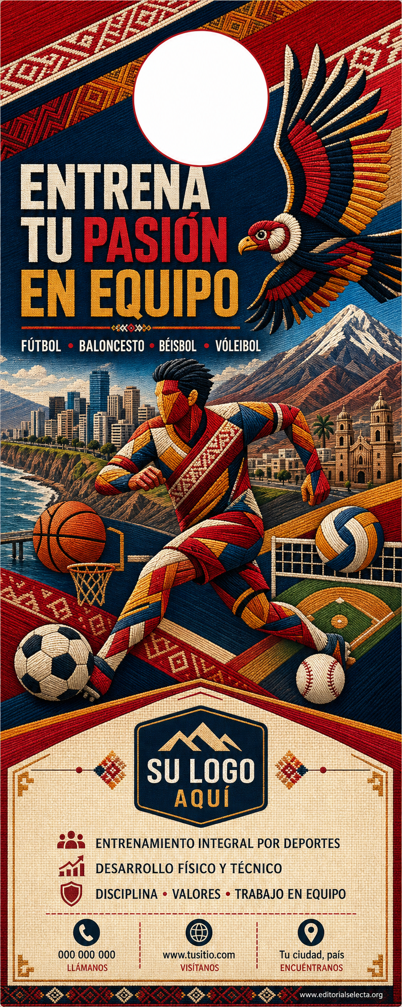 Door Hanger · Deportes de Pelota y Equipo: Fútbol, Baloncesto, Béisbol, Vo (Frente)