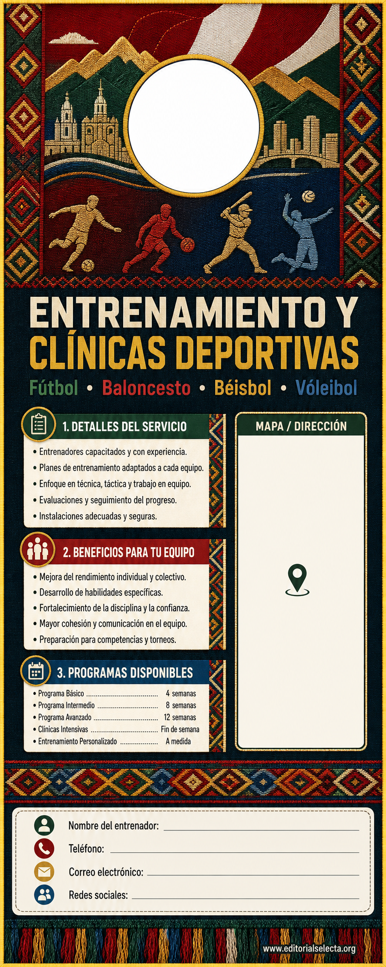Door Hanger · Deportes de Pelota y Equipo: Fútbol, Baloncesto, Béisbol, Vo (Reverso)