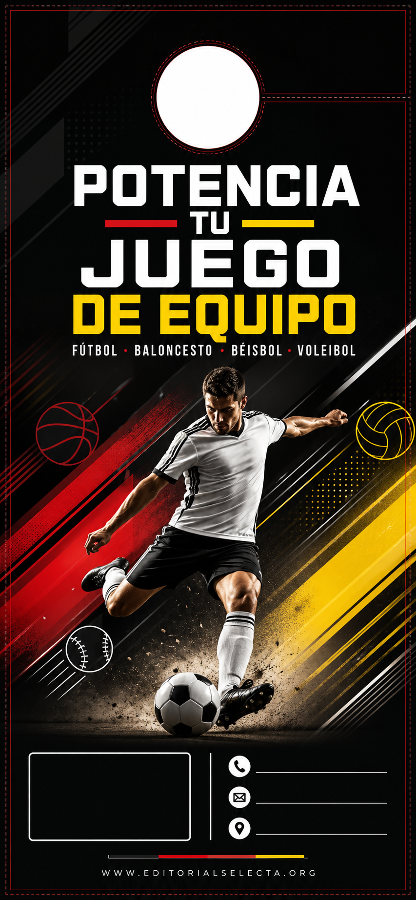 Door Hanger · Deportes de Pelota y Equipo: Fútbol, Baloncesto, Béisbol, Vo (Frente)