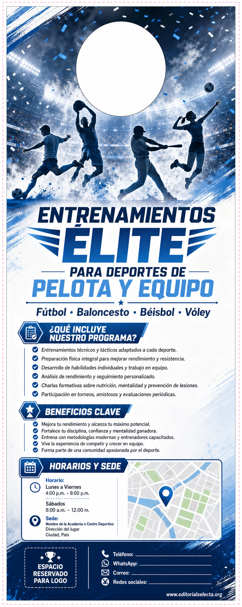 Door Hanger · Deportes de Pelota y Equipo: Fútbol, Baloncesto, Béisbol, Vo (Reverso)