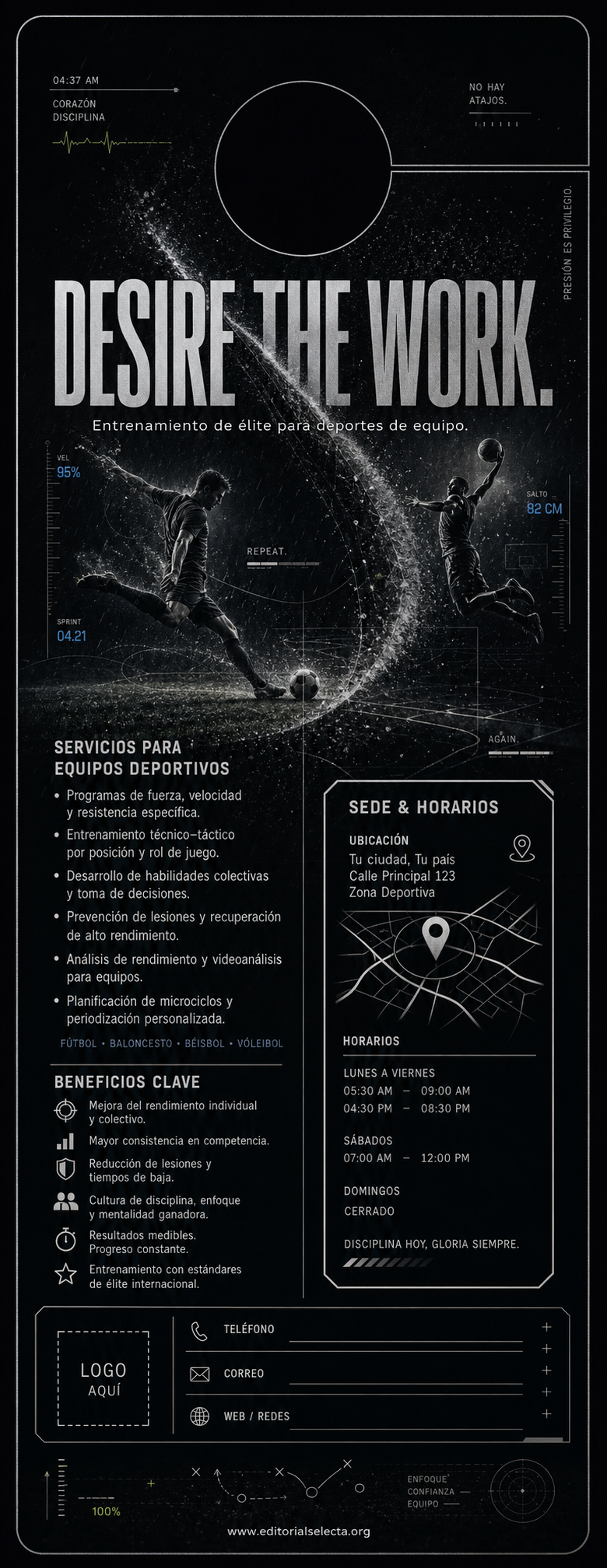 Door Hanger · Deportes de Pelota y Equipo: Fútbol, Baloncesto, Béisbol, Vo (Reverso)