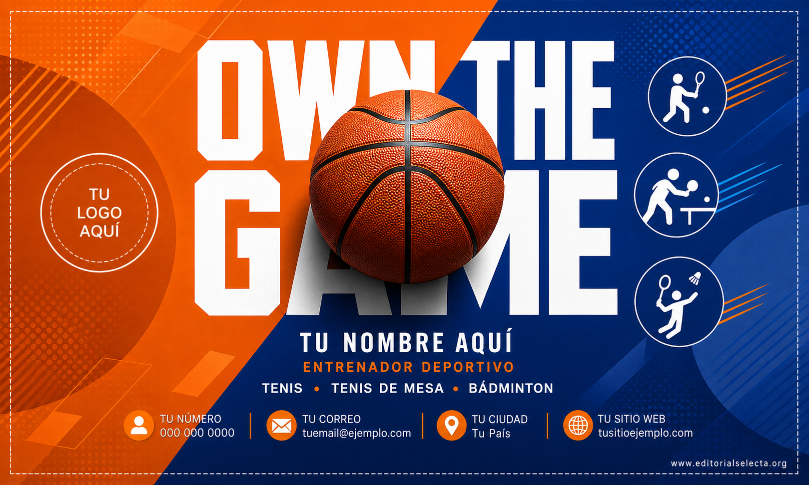 Tarjeta de Presentación Estándar · Deportes Individuales y de Raqueta: Tenis, Tenis de mesa, Bá (Frente)