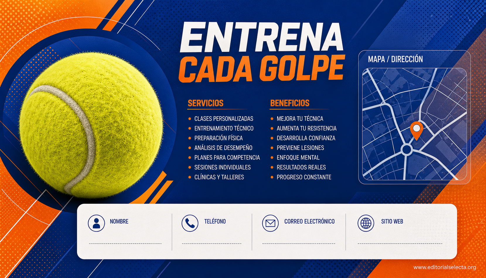 Tarjeta de Presentación Estándar · Deportes Individuales y de Raqueta: Tenis, Tenis de mesa, Bá (Reverso)
