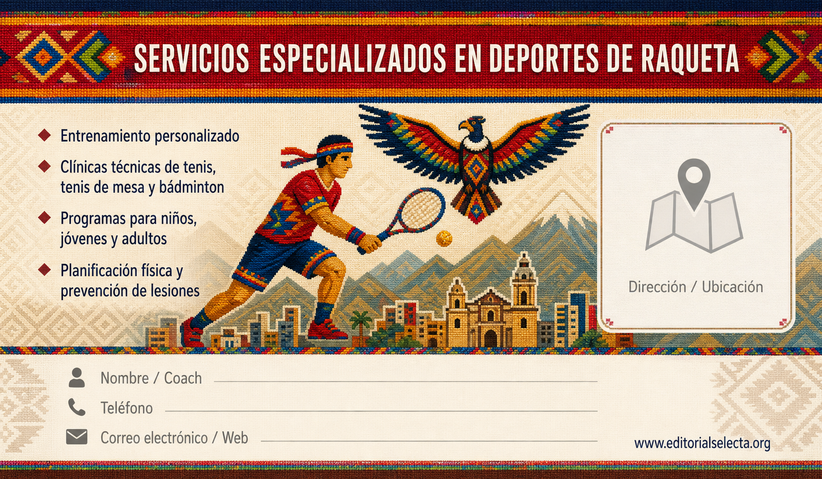 Tarjeta de Presentación Estándar · Deportes Individuales y de Raqueta: Tenis, Tenis de mesa, Bá (Reverso)