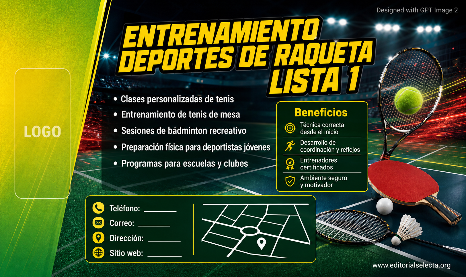 Tarjeta de Presentación Estándar · Deportes Individuales y de Raqueta: Tenis, Tenis de mesa, Bá (Reverso)
