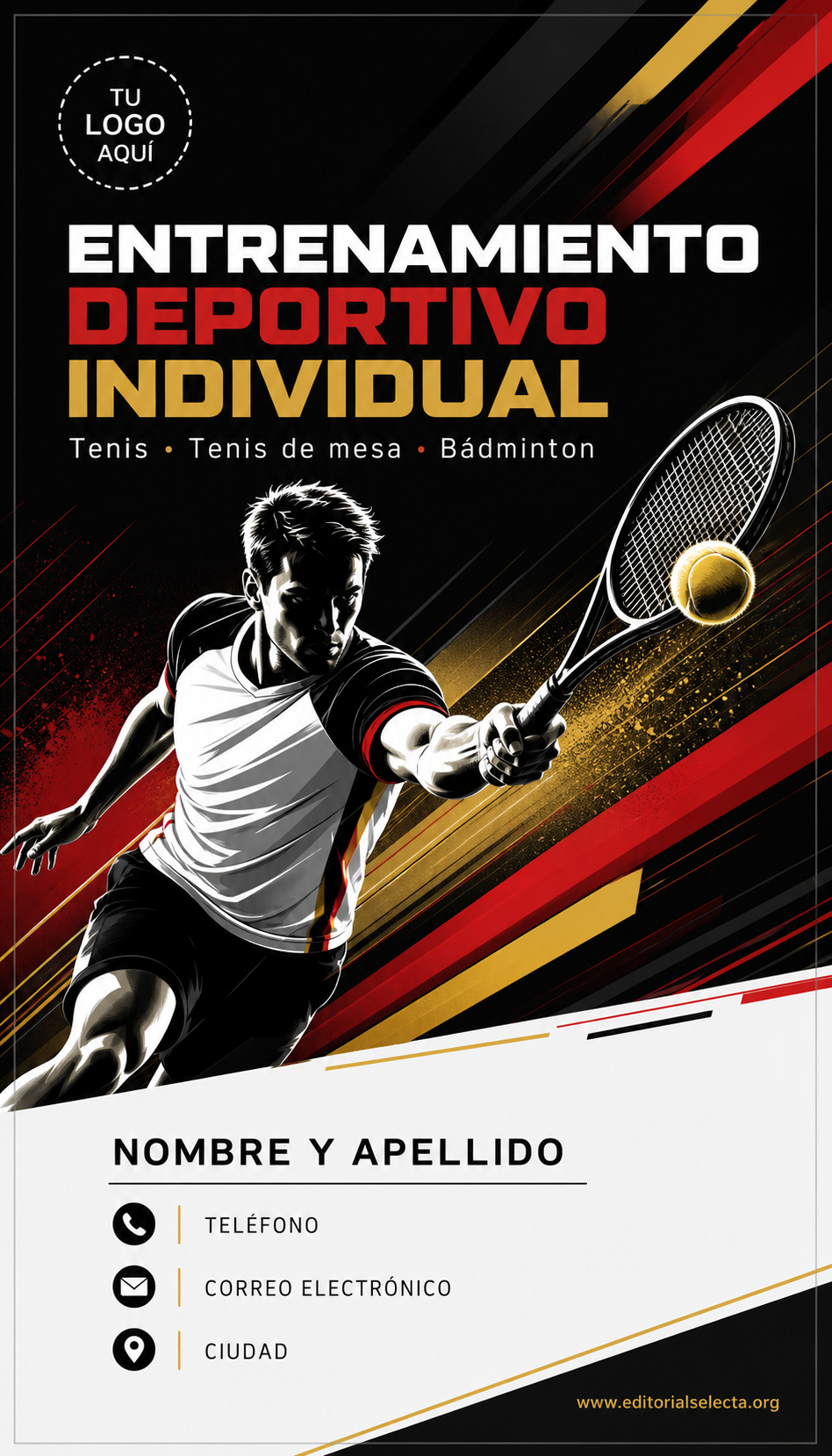 Tarjeta de Presentación Estándar · Deportes Individuales y de Raqueta: Tenis, Tenis de mesa, Bá (Frente)