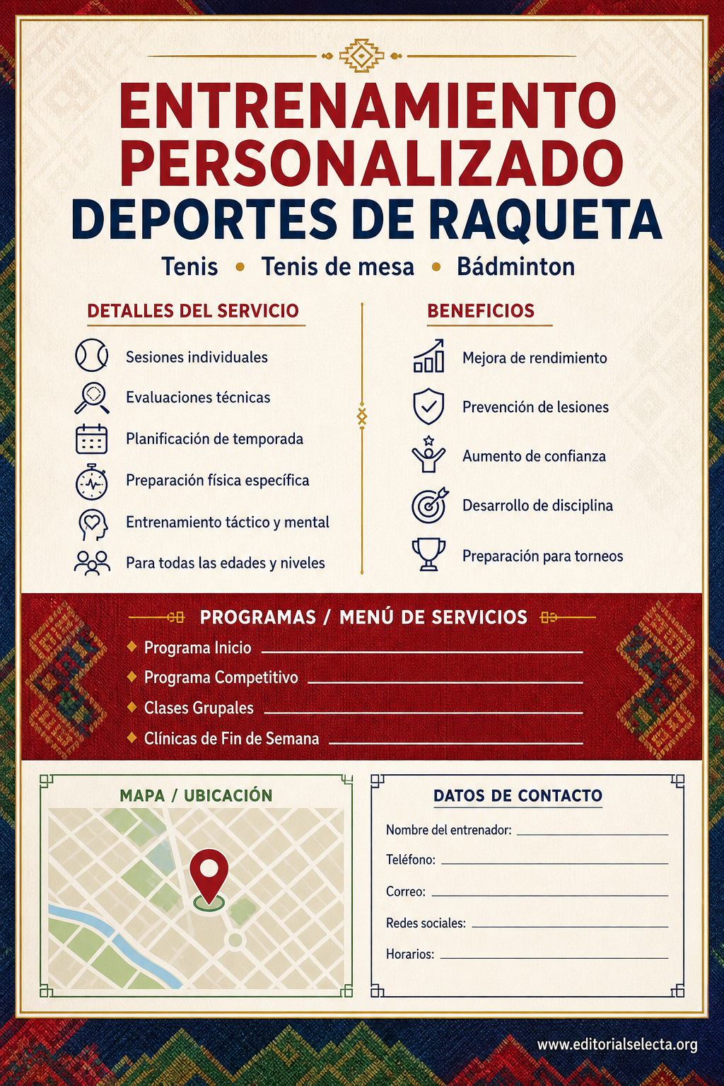 Flyer Media Carta · Deportes Individuales y de Raqueta: Tenis, Tenis de mesa, Bá (Reverso)