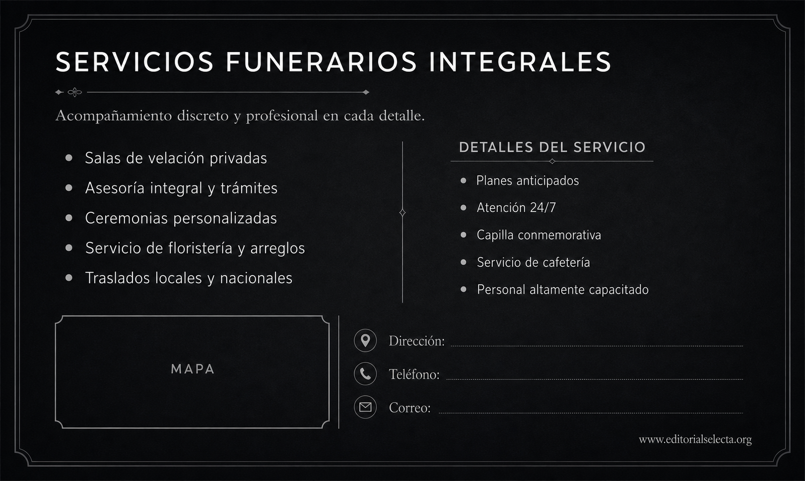 Tarjeta de Presentación Estándar · Funerales (Frente) 2