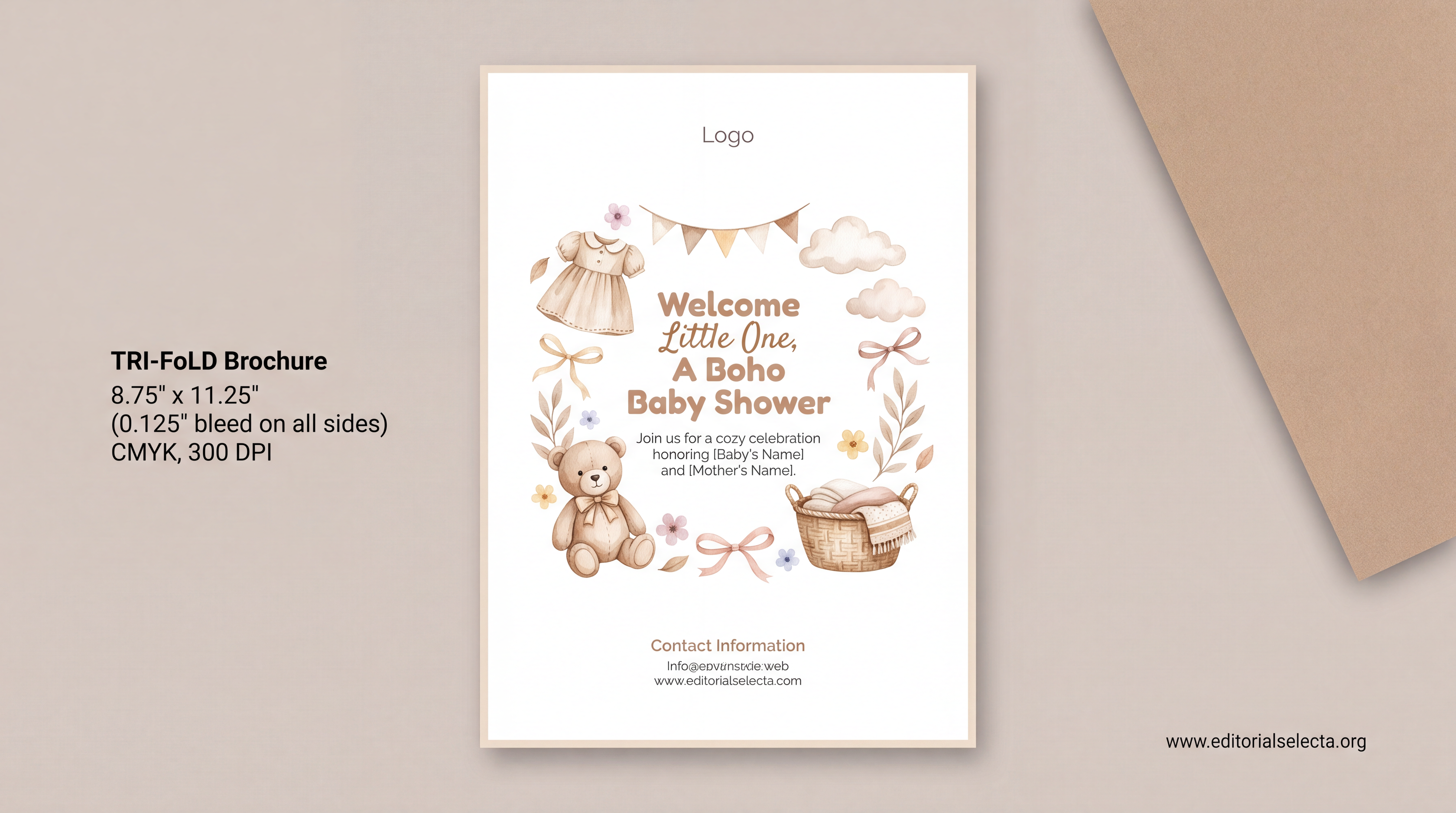 Brochure Tríptico · Baby Shower (Frente)