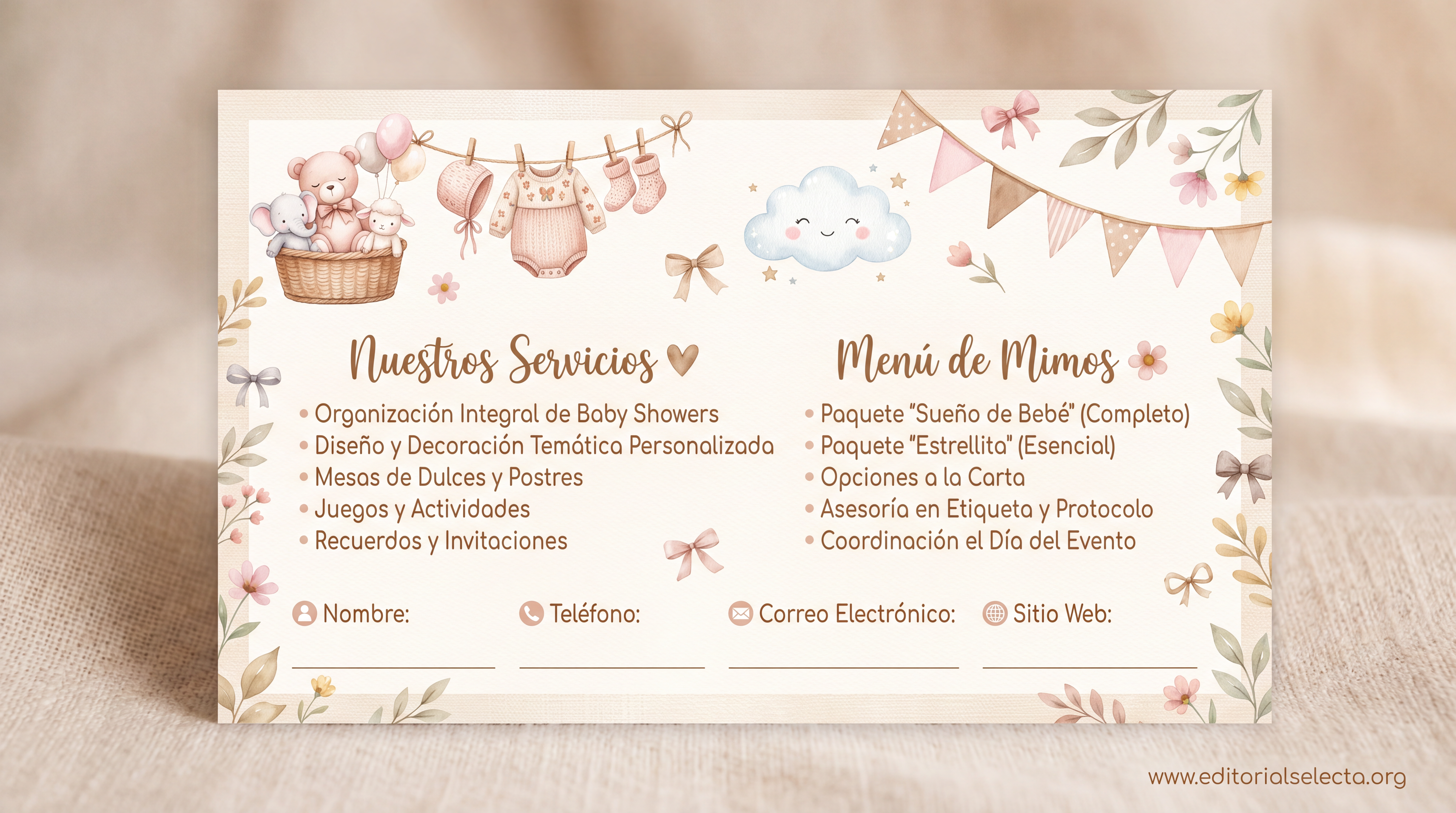 Tarjeta de Presentación Estándar · Baby Shower (Frente) 2