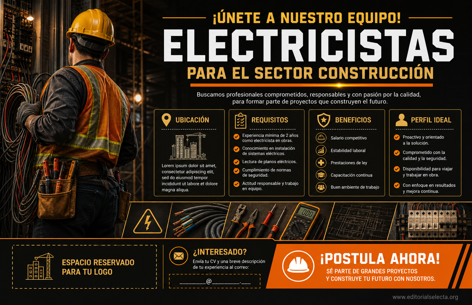Flyer Media Carta · Electricistas (Frente)