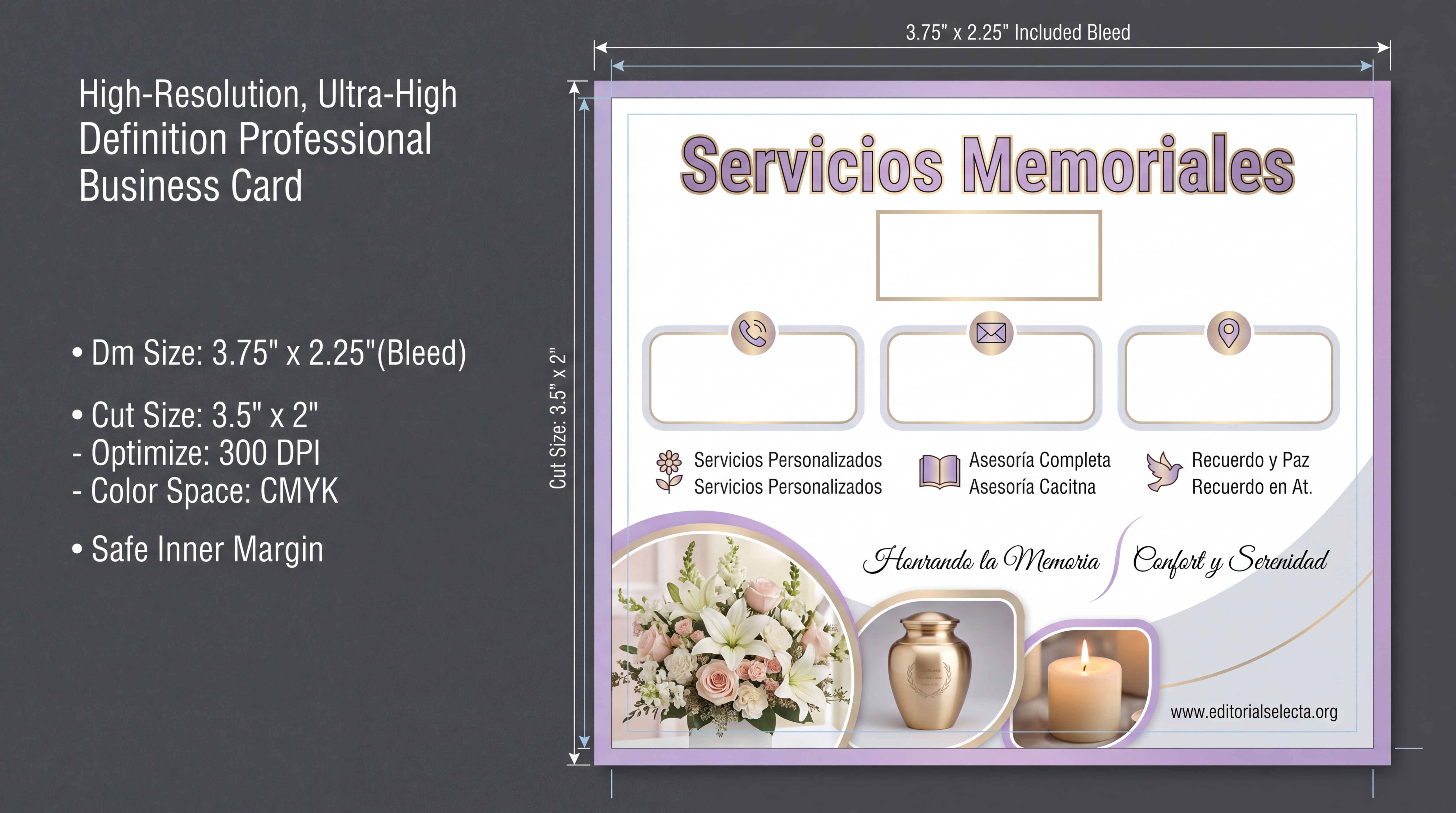 Tarjeta de Presentación Estándar · Servicios memoriales (Frente)