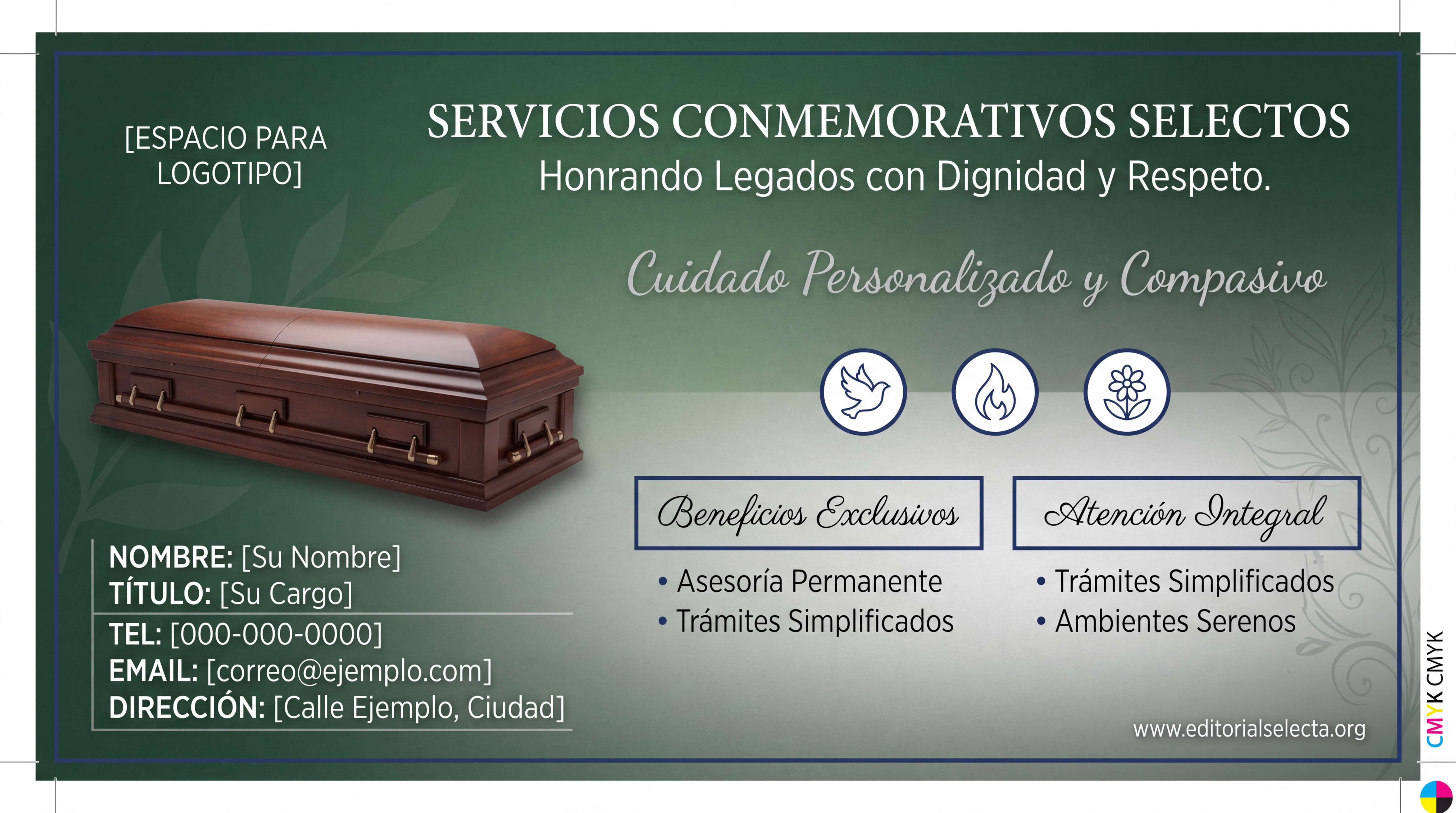 Tarjeta de Presentación Estándar · Servicios memoriales (Frente)