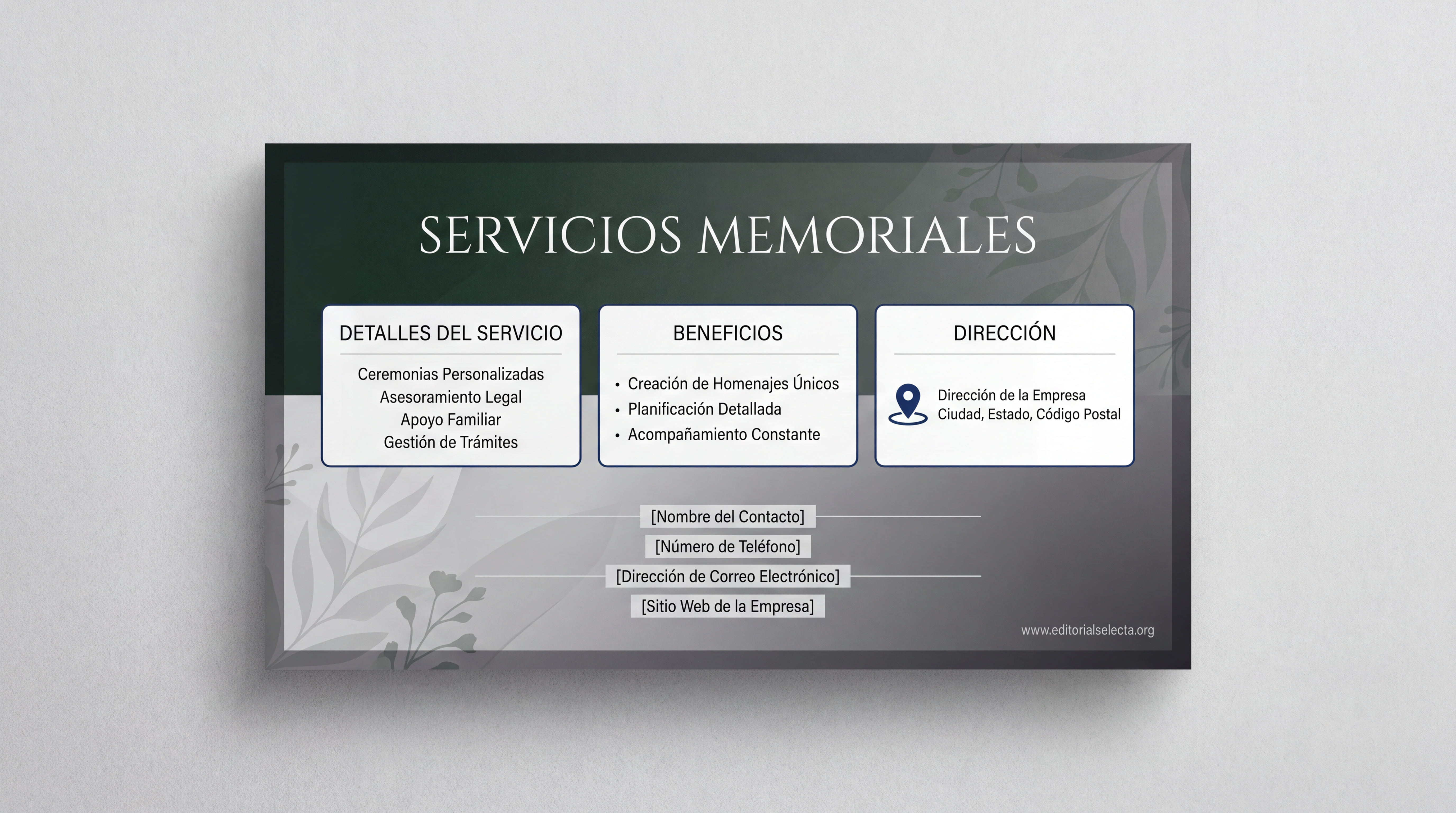 Tarjeta de Presentación Estándar · Servicios memoriales (Reverso)